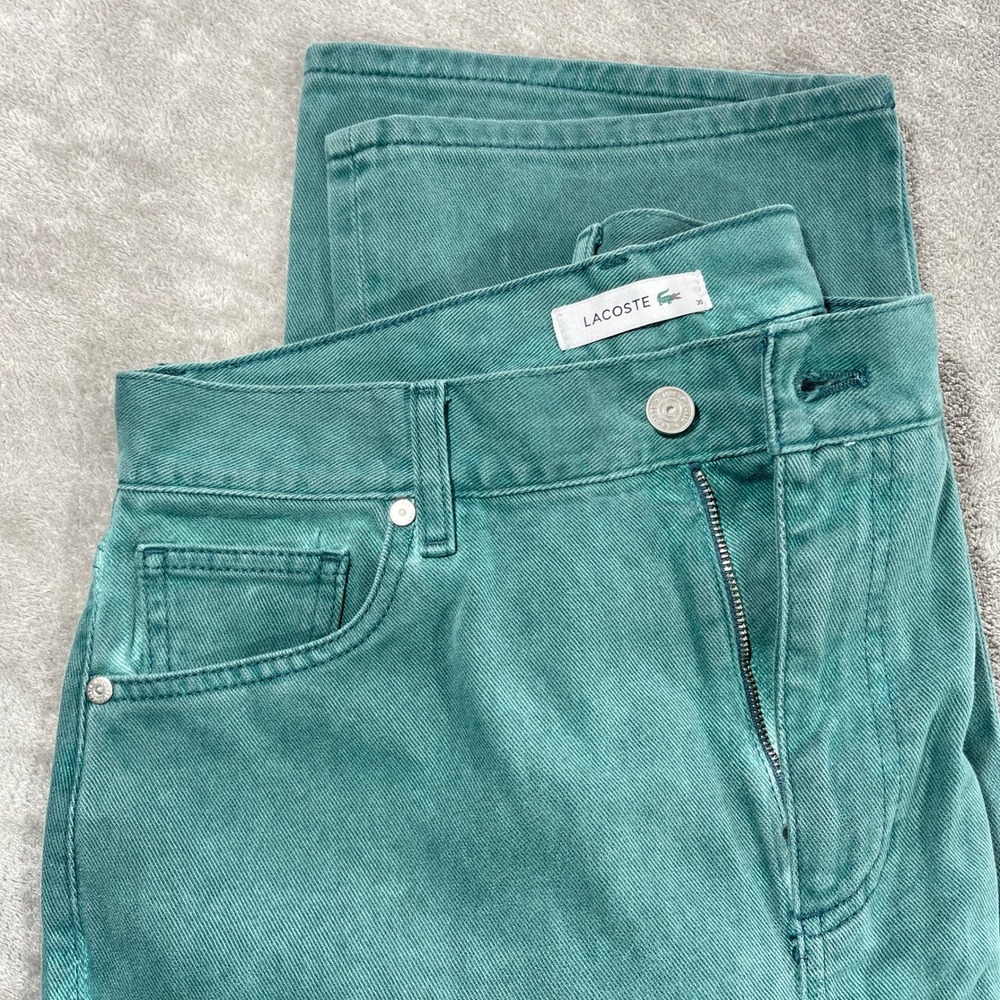Lacoste Straight Leg Pants Women Size 38 Teal Green Cotton Twill Casual‎ Classic